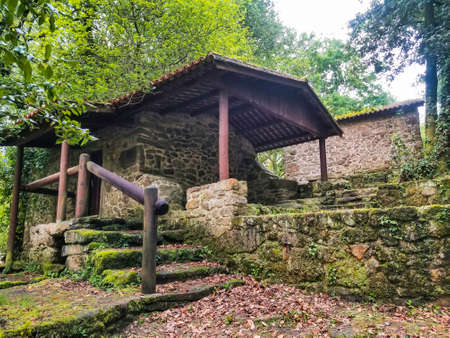 Old galician watermill on the stone and water route in Meis, Galicia, Spainの写真素材