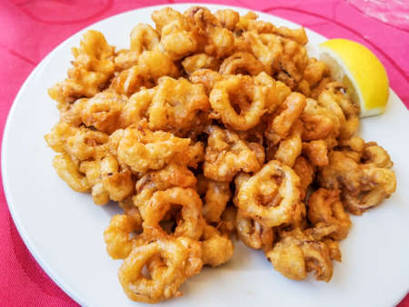 Ration of fried squid battered in egg to the roman