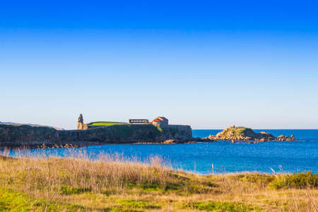 Lanzada hermitage and castle ruins in Noalla village, Sanxenxo town, Galiciaのeditorial素材
