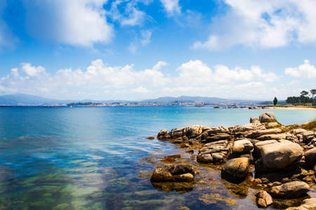 Granite coastal rocks on Aguiuncho beach in Arousa Island, Galicia, Spainの写真素材