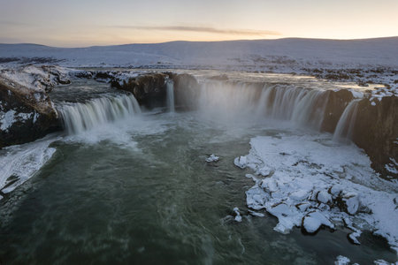 Skyview of Godafoss (GoÃ°afoss) waterfall. It is one of the spectacular waterfalls in Iceland....