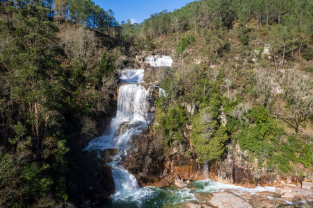 Peneda Geres National Park Portugal. Scenic landscape, wild river. Its rugged hills are home to deer, wolves and golden eagles. The trails include a Roman road lined with landmarks.の写真素材