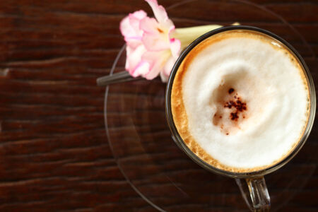 A cup of hot latte coffeeの写真素材
