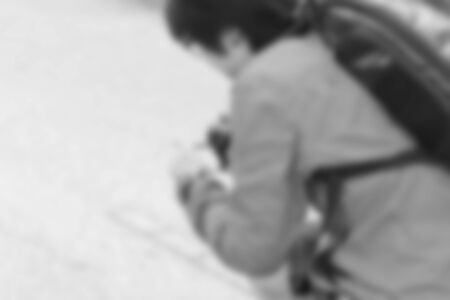 blurred women with backpackの写真素材