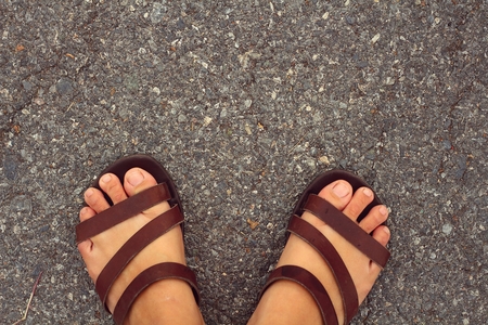 slippers on streetの写真素材