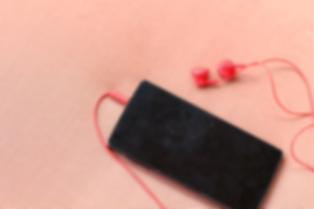 Blur Mobile phone and headphoneの写真素材