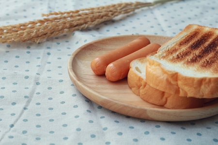 breakfast hotdog with breadの写真素材