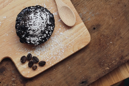 Dark chocolate lava cake in plateの写真素材