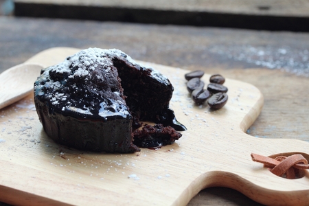 Dark chocolate lava cake in plateの写真素材