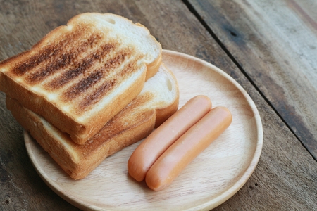 breakfast hotdog with breadの写真素材