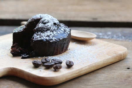 Dark chocolate lava cake in plateの写真素材