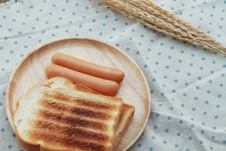 breakfast hotdog with breadの写真素材