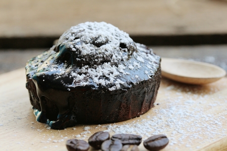 Dark chocolate lava cake in plateの写真素材