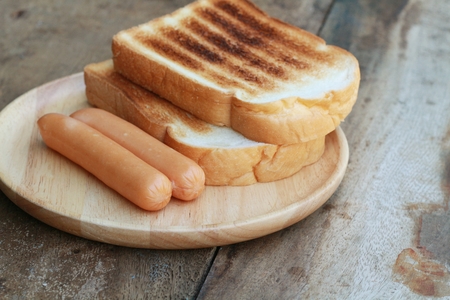 breakfast hotdog with breadの写真素材