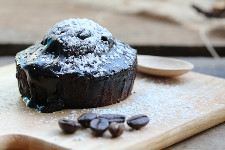 Dark chocolate lava cake in plateの写真素材