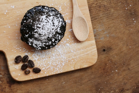 Dark chocolate lava cake in plateの写真素材