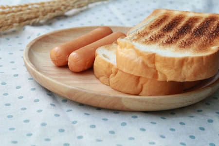breakfast hotdog with breadの写真素材