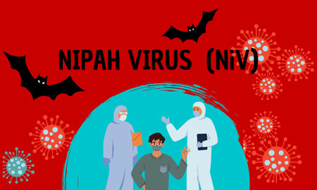 nipah virus (niv) infection is a newly emerging zoonosis that causes severe disease in both animals and humans. Vector illustrationのイラスト素材