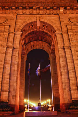 Closeup night photography of India gate located in New Delhi - India