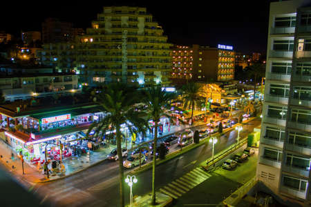 Malaga, Spain - September 02, 2015: A night view of city architecture and market located in Costa del Sol Occidental is a comarca in Andalusia, southern Spainのeditorial素材