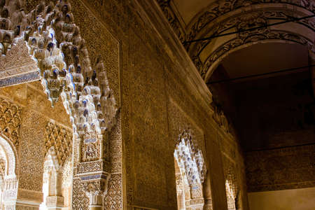 Granada, Spain - September 05, 2015: Interior of Nasrid palace in Alhambra shows wall carving during islamic ruleのeditorial素材