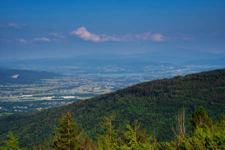 Bielsko Biala, South Poland: Wide angle from up above panoramic detailed high definition view of...