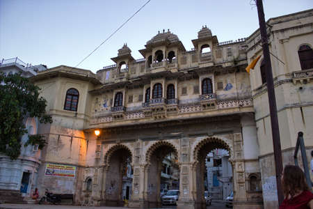Udaipur, India - May 22, 2013: Entrance of Bagore Ki Haveli next to Lake Pichola located in Rajasthan stateのeditorial素材