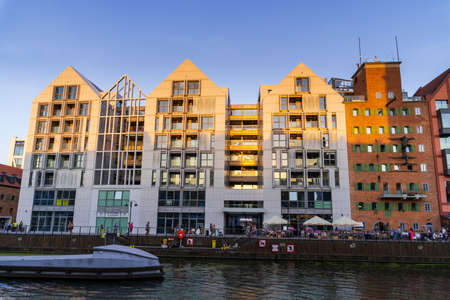 Gdansk, North Poland - August 15, 2020: Polish architecture with modern building apartment located...
