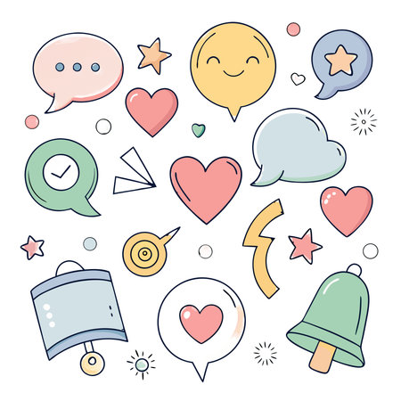 Vector set of hand drawn doodle speech bubbles and icons.の素材