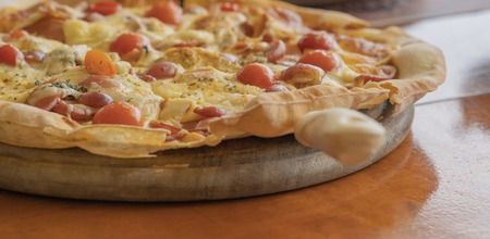 Hot Pepperoni Pizza Ready to serve for lunch in restaurant.