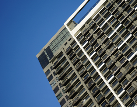 low angle view of skyscrapers Business Office with blue sky, Corporate building in city.