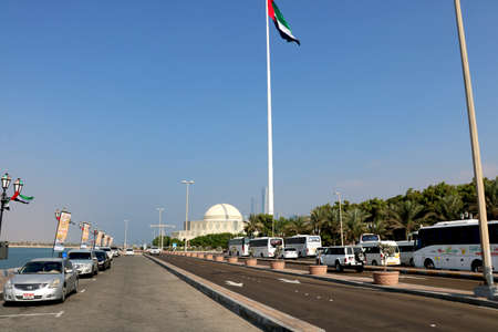Country-U.A.E, City- Abu Dhabi, Date-07/22/2020 A skyline view of the Abu Dhabi including the UAE National Flagのeditorial素材