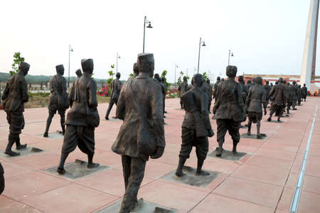 City- Dandi, State- Gujarat, Country- India Date- 04/16/2020 Statue of Mahatma Gandhi at the National Salt Satyagraha Memorialのeditorial素材