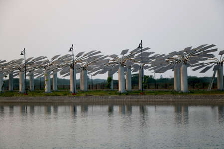 City- Dandi, State- Gujarat, Country- India Date- 04/16/2020 solar trees at the National Salt Satyagraha Memorialのeditorial素材