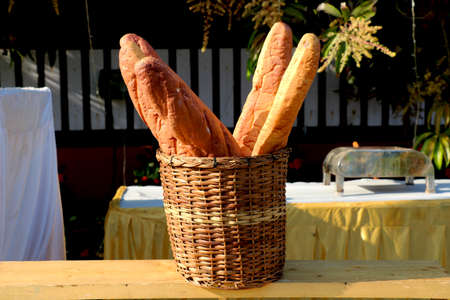 Show piece of Loaf of bread in basketの写真素材