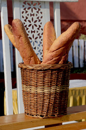 Show piece of Loaf of bread in basketの写真素材