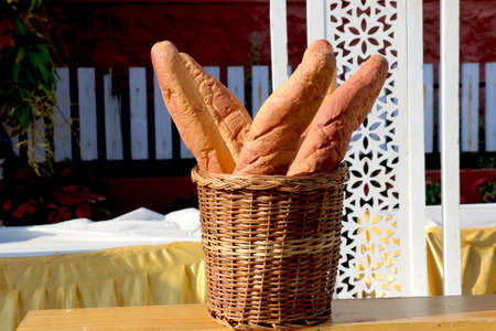 Show piece of Loaf of bread in basketの写真素材