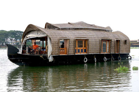 Traditional Indian houseboat near Alleppey on Kerala backwatersの写真素材
