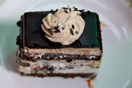 portrait view of chocolate pastry cakeの写真素材