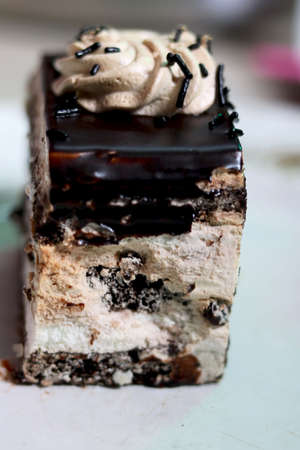 portrait view of chocolate pastry cakeの写真素材