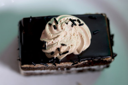 portrait view of chocolate pastry cakeの写真素材