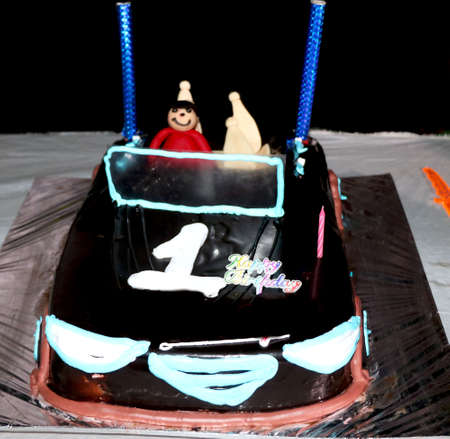 delicious chocolate cake with car theme for birthdayの写真素材