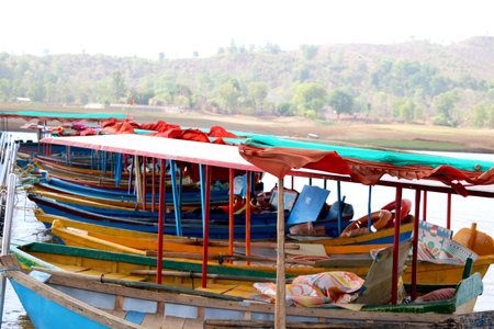 Wooden Boat (ferry) tourist attraction at lake of dudhni at Gujarat- Indiaの写真素材