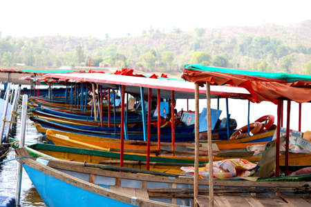 Wooden Boat (ferry) tourist attraction at lake of dudhni at Gujarat- Indiaの写真素材