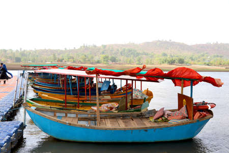 Wooden Boat (ferry) tourist attraction at lake of dudhni at Gujarat- Indiaの写真素材