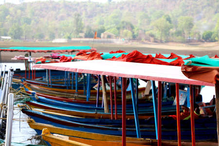 Wooden Boat (ferry) tourist attraction at lake of dudhni at Gujarat- Indiaの写真素材