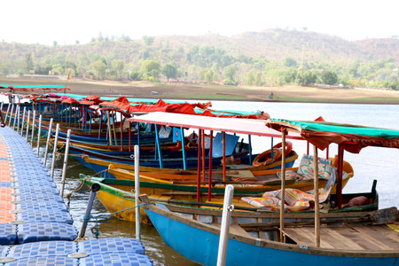 Wooden Boat (ferry) tourist attraction at lake of dudhni at Gujarat- Indiaの写真素材