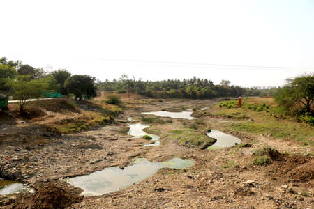 Landscape view of river get dry during summerの写真素材