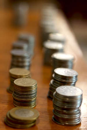 group of stack currency coins on table - Imageの写真素材