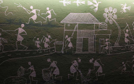 Traditional art work on wall in Indiaの写真素材